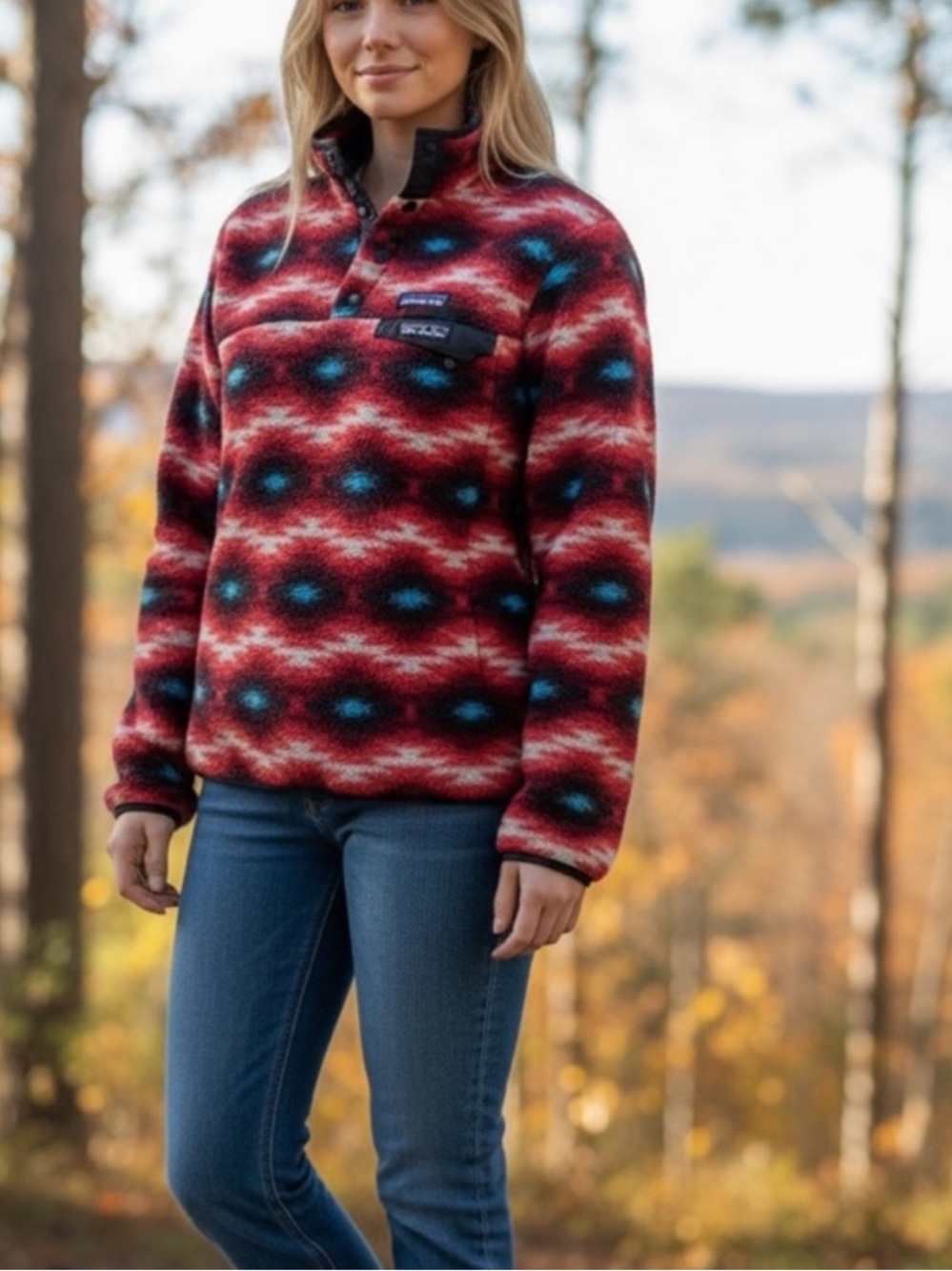 Patagonia Synchilla Womens Wild Desert Aztec Snap T Fleece Pullover Large